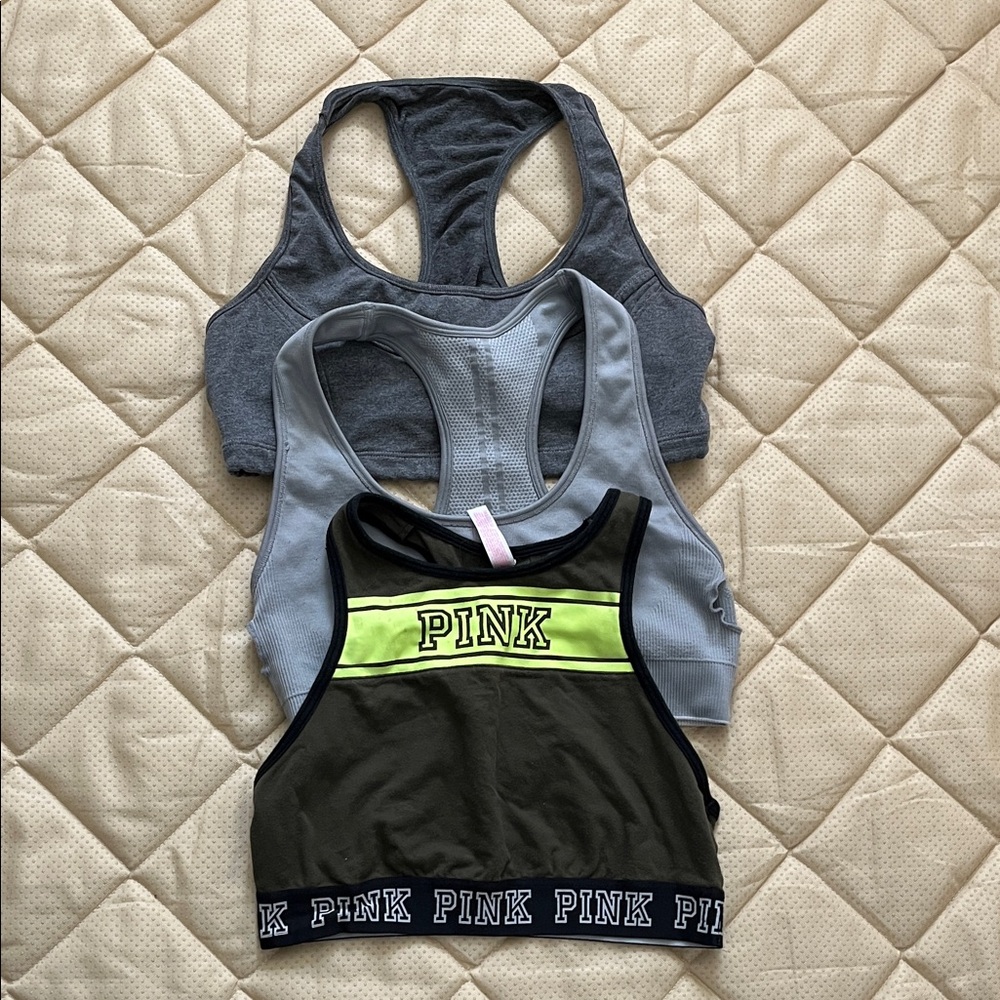 PINK Victoria's Secret Gray, Black, and Yellow Crop Tops